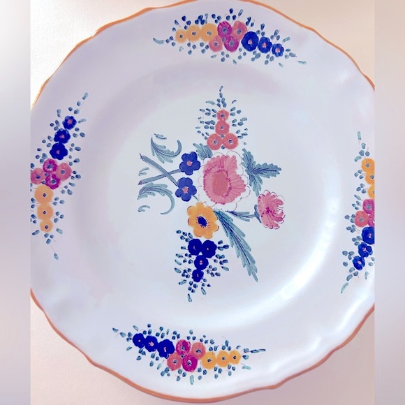 2 CACF Faenza Rare Italian Plates, 1950s Vintage, 8”floral ceramic earthenware